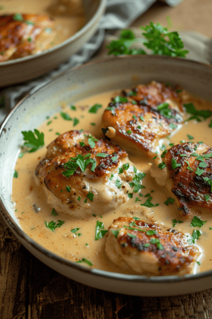 creamy garlic chicken in creamy garlic sauce