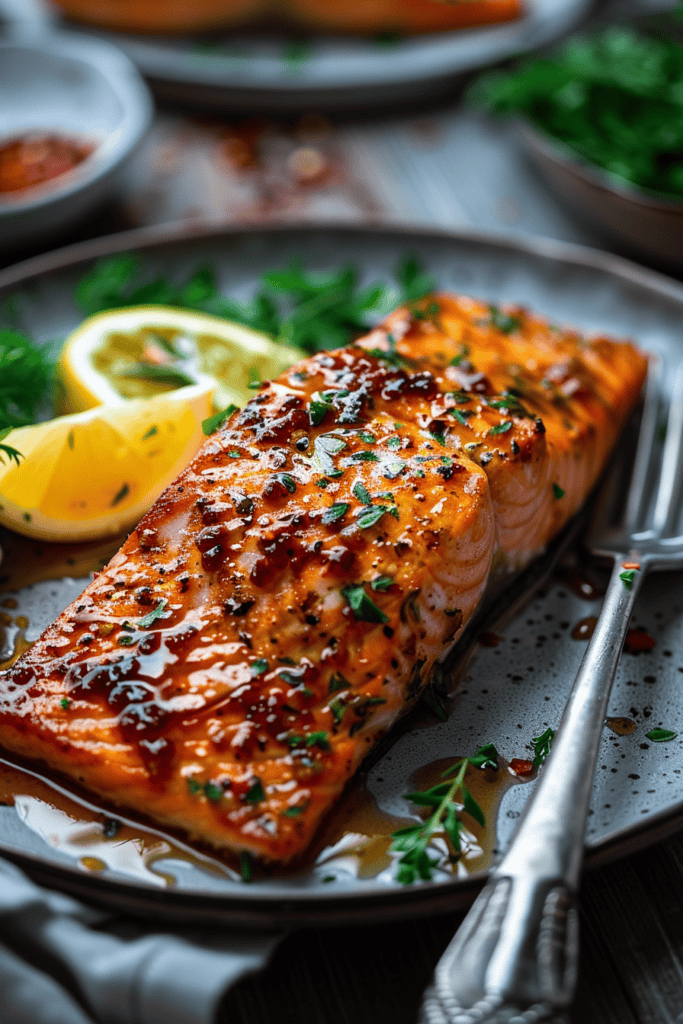 baked honey garlic salmon with garlic sauce