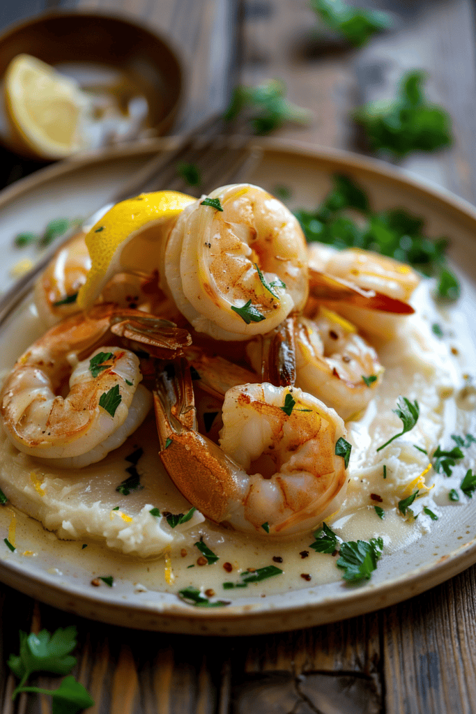 lemon butter shrimp with garlic lemon sauce and fresh parsley