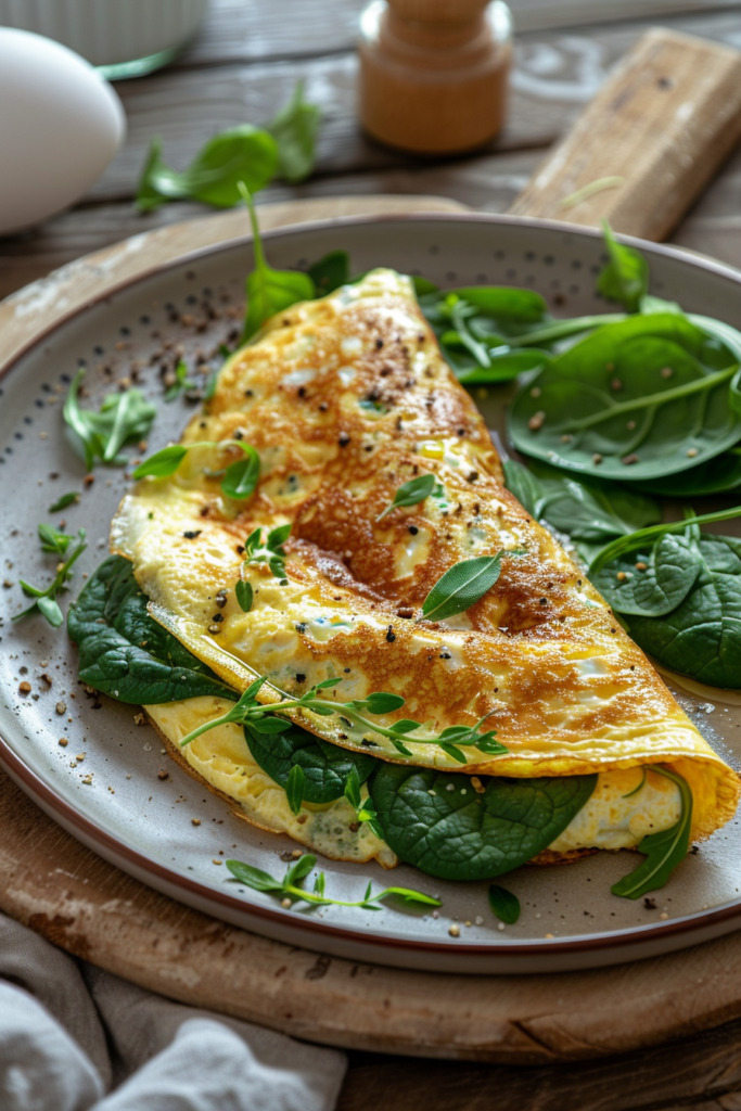 spinach omelette with creamy texture and fresh herbs