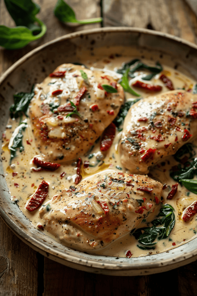creamy tuscan chicken with spinach and parmesan sauce