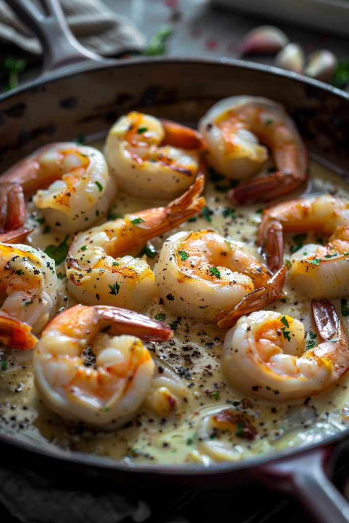 garlic butter shrimp with garlic butter sauce in skillet