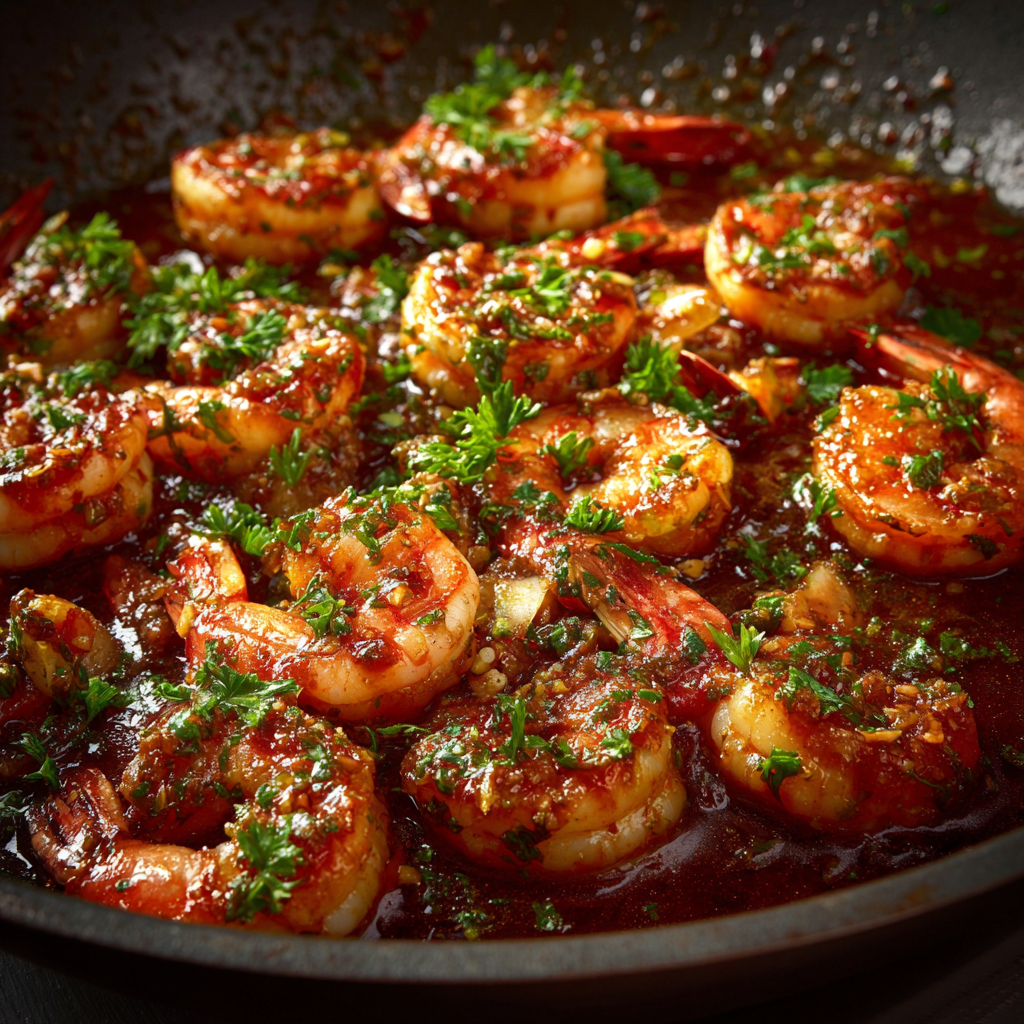 honey garlic shrimp in pan with sauce